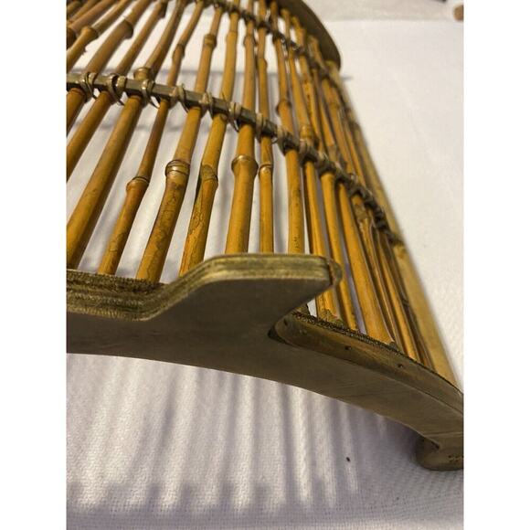 Vintage MCM Bamboo Basket Wood Slat Oval Mid Century Modern Decor fruit ,magzine - Picture 3 of 5